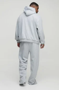 Cheap boohooMAN Plus Oversized Boxy Split Hem Homme Tracksuit grey