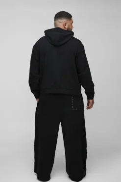 New boohooMAN Plus Oversized Boxy Zip Thru Seam Detail Hooded Tracksuit black