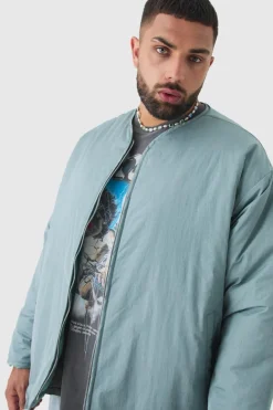 Cheap boohooMAN Plus Oversized Collarless Padded Bomber Jacket In slate