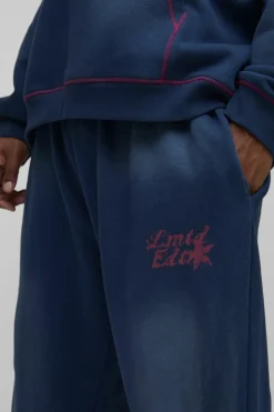 Discount boohooMAN Plus Oversized Contrast Stitch Limited Spray Wash Jogger navy
