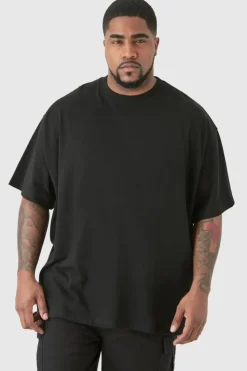 Cheap boohooMAN Plus Oversized Crew Neck T-shirt black