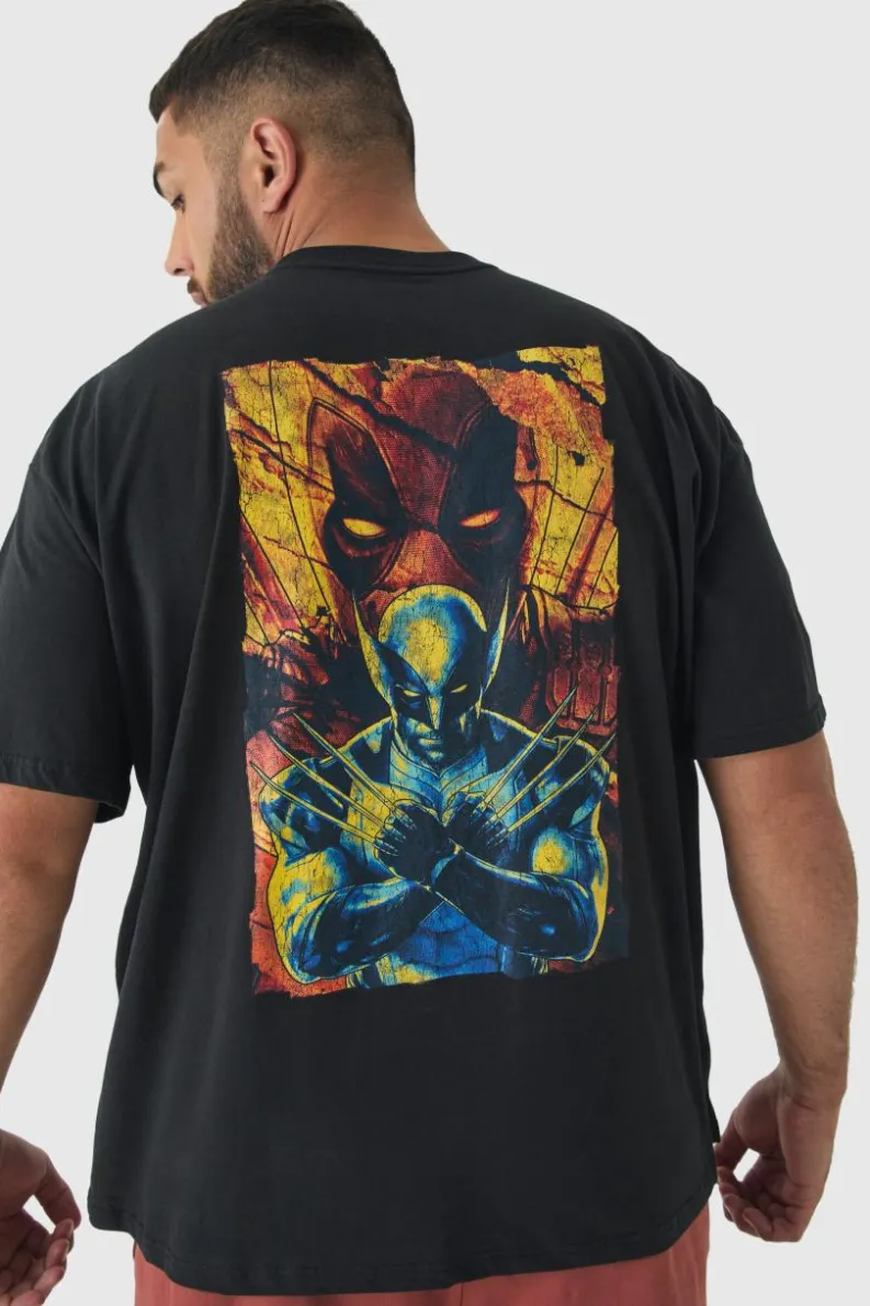 Fashion boohooMAN Plus Oversized Deadpool Wolverine License T-Shirt black