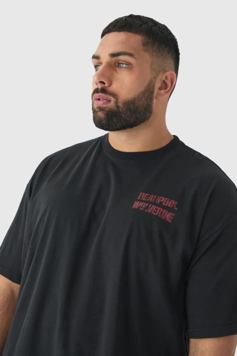 Fashion boohooMAN Plus Oversized Deadpool Wolverine License T-Shirt black