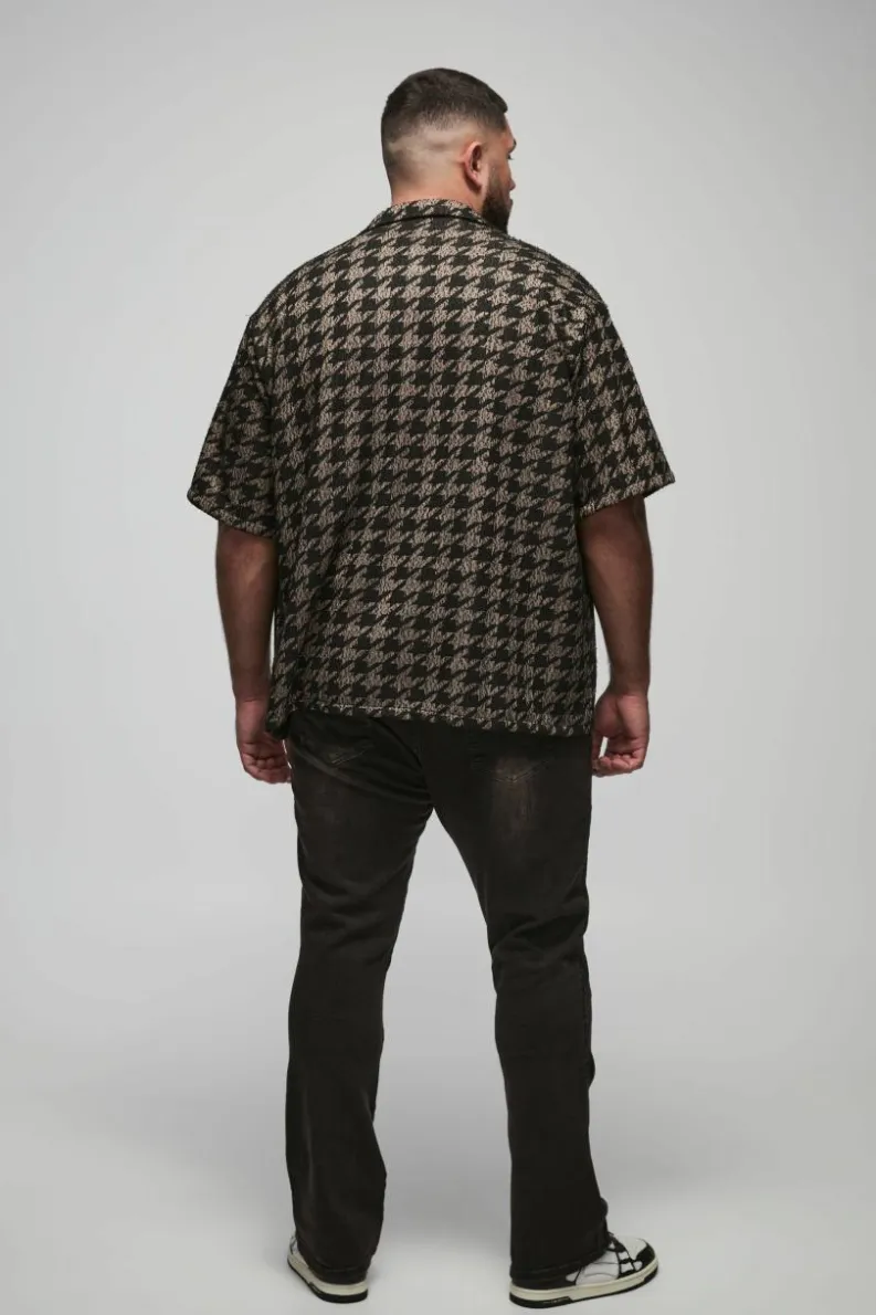 Best Sale boohooMAN Plus Oversized Dogtooth Boucle Shirt charcoal