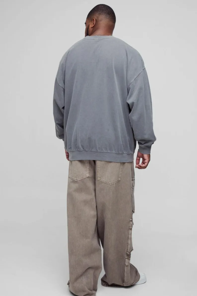 Cheap boohooMAN Plus Oversized Eazy-E Wash License Print Sweatshirt charcoal