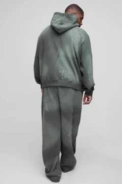 Best boohooMAN Plus Oversized Embroidered Spray Wash Wide Fit Boxer Jogger Tracksuit khaki