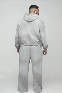 New boohooMAN Plus Oversized Embroidered Spray Wash Wide Fit Boxer Jogger Tracksuit grey