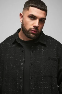 Outlet boohooMAN Plus Oversized Fit Boucle Overshirt black