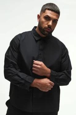 Discount boohooMAN Plus Oversized Fit Oxford Shirt In black