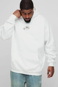Flash Sale boohooMAN Plus Oversized Floral Embroidered Hoodie white