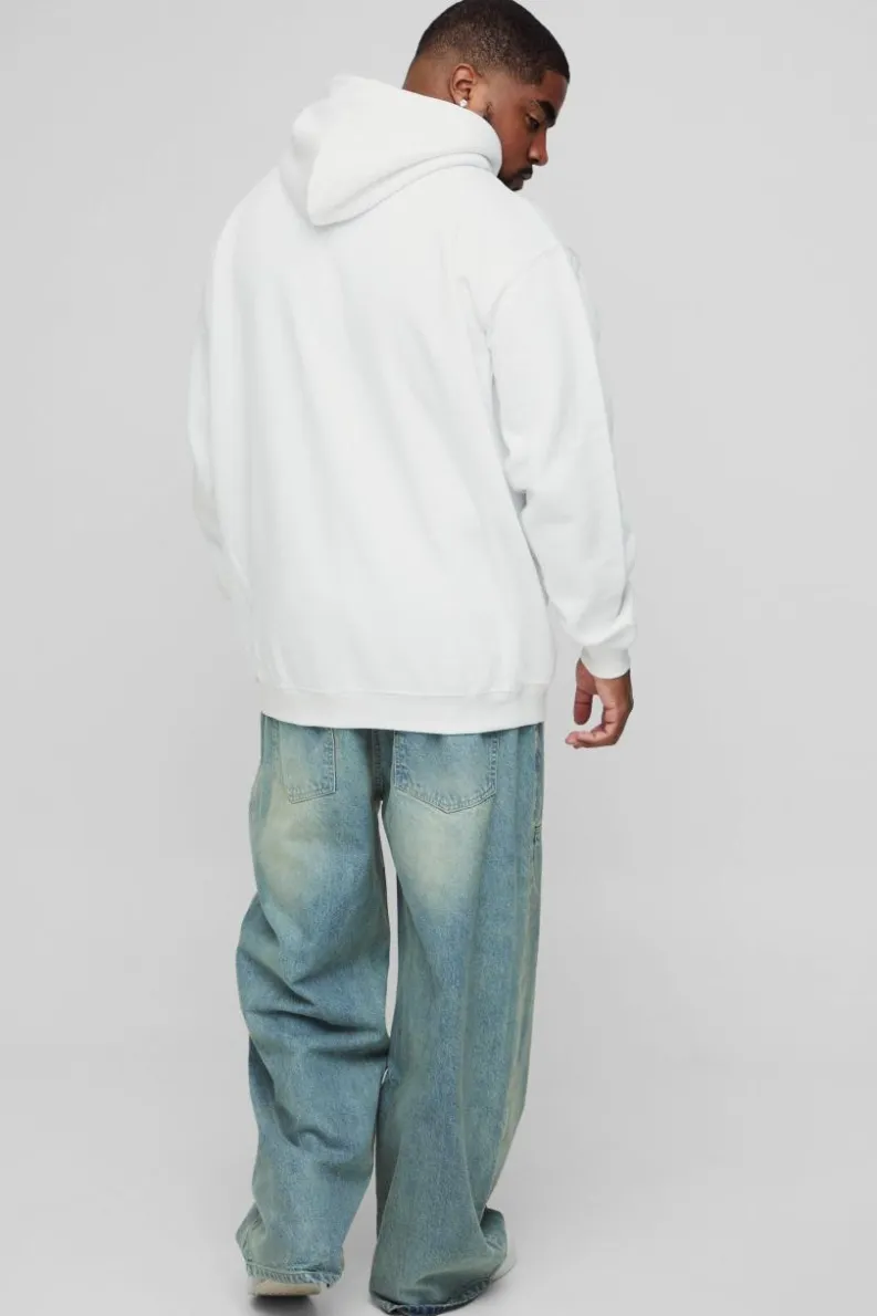 Flash Sale boohooMAN Plus Oversized Floral Embroidered Hoodie white