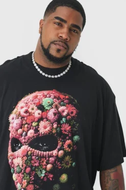 Clearance boohooMAN Plus Oversized Floral Mask T-shirt black