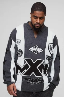 Store boohooMAN Plus Oversized Football Knitted Top black