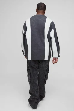 Store boohooMAN Plus Oversized Football Knitted Top black