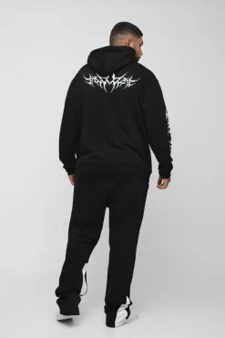 Best Sale boohooMAN Plus Oversized Gothic Print Hoodie black