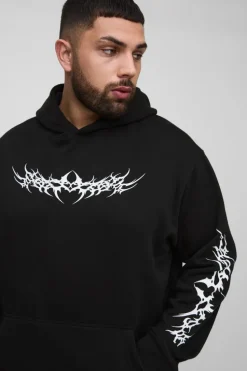 Best Sale boohooMAN Plus Oversized Gothic Print Hoodie black