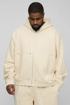 New boohooMAN Plus Oversized Heavyweight Carpenter Wide Leg Tracksuit stone