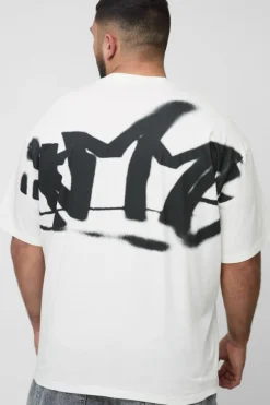 New boohooMAN Plus Oversized Homme Graffiti Print Large Scale T-Shirt white