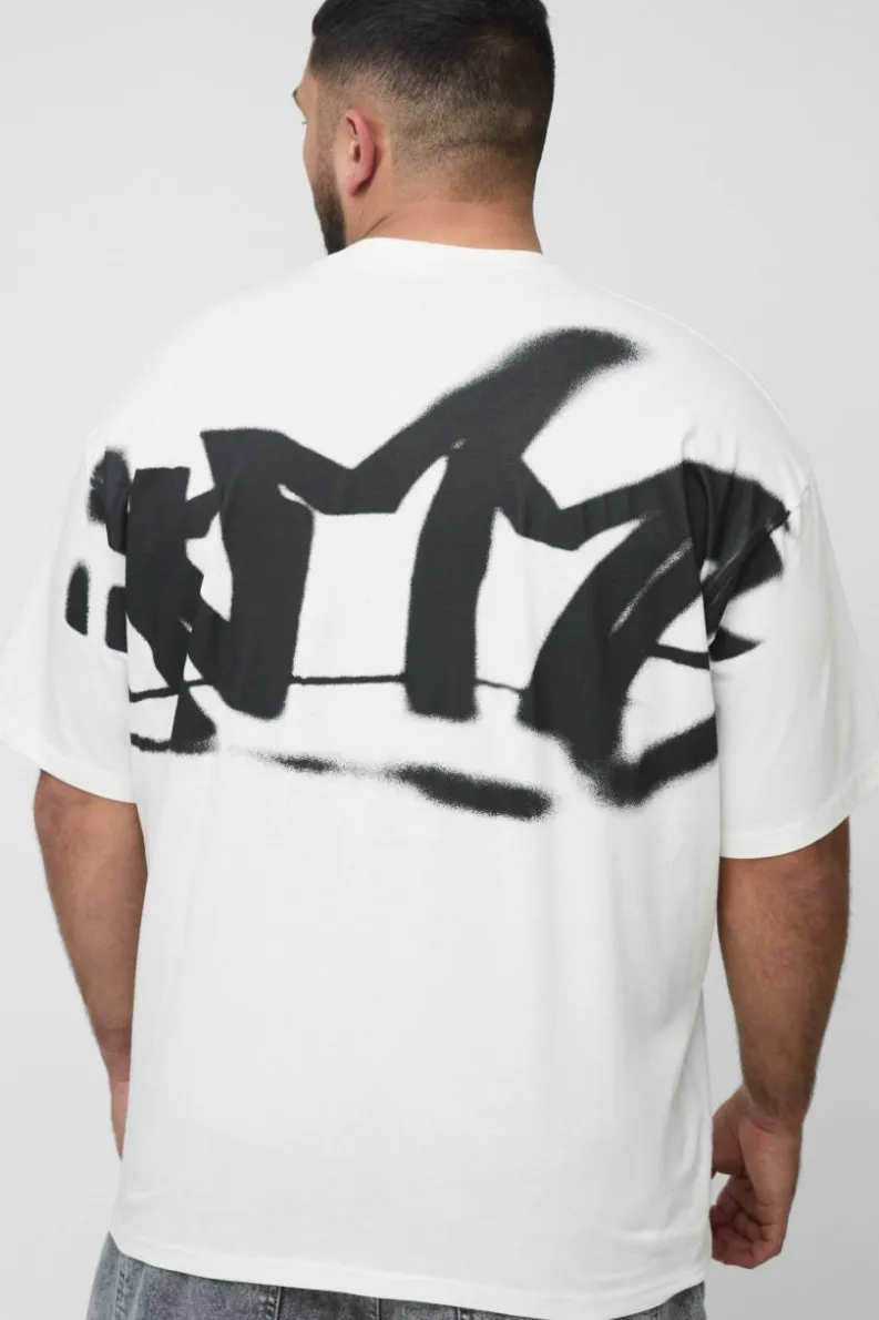 New boohooMAN Plus Oversized Homme Graffiti Print Large Scale T-Shirt white