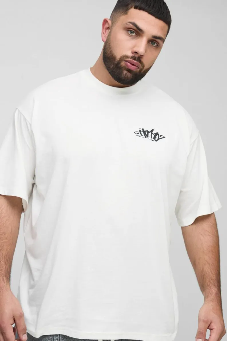 New boohooMAN Plus Oversized Homme Graffiti Print Large Scale T-Shirt white