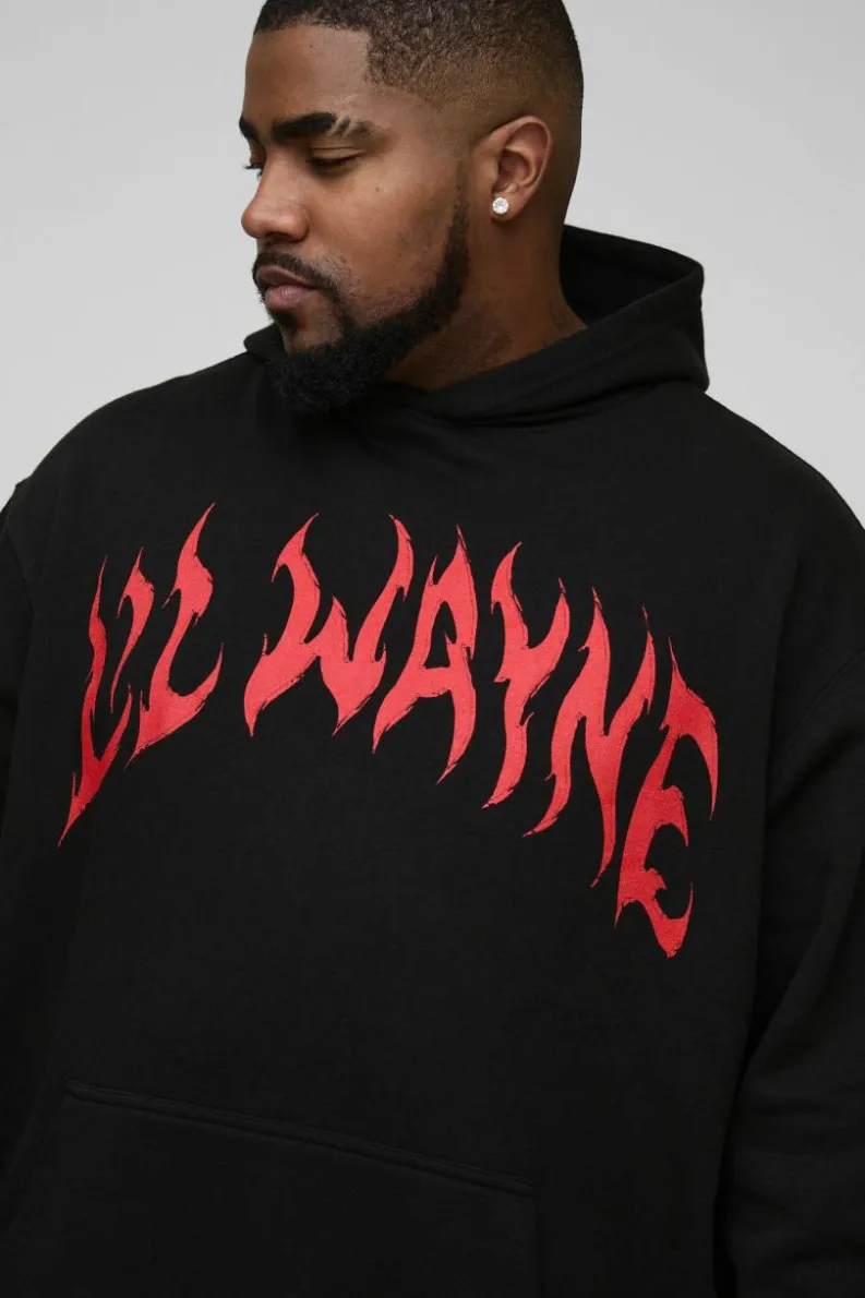 Sale boohooMAN Plus Oversized Lil Wayne License Print Hoodie black
