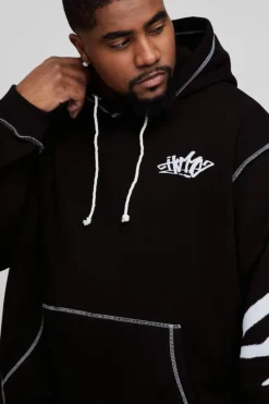 Hot boohooMAN Plus Oversized Man Graffiti Rope Drawcord Hooded Tracksuit black