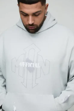 Hot boohooMAN Plus Oversized Man Paint Splatter Hoodie grey