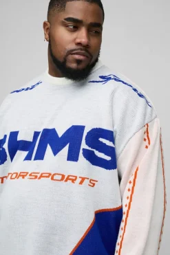 Clearance boohooMAN Plus Oversized Moto Knitted Long Sleeve T-Shirt cobalt