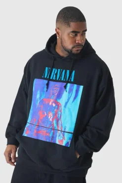 Flash Sale boohooMAN Plus Oversized Nirvana License Print Hoodie black