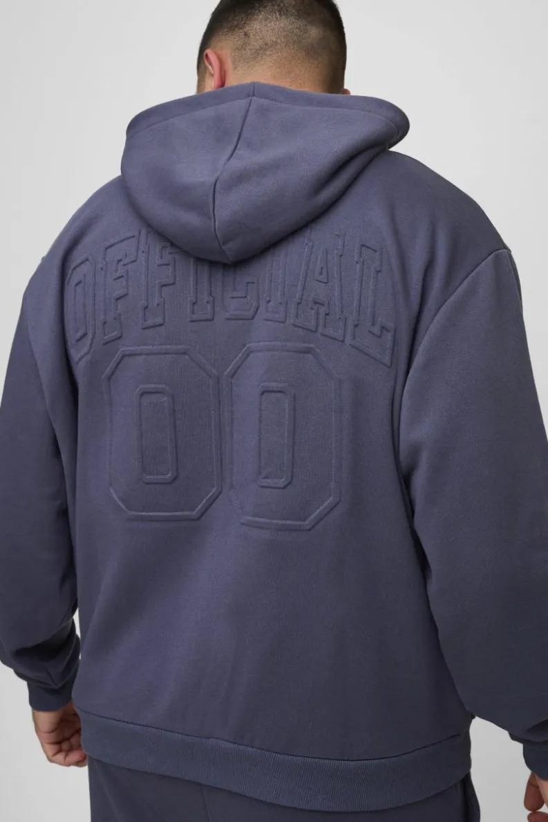Best Sale boohooMAN Plus Oversized Official Varsity Embossed Zip Through Hoodie purple