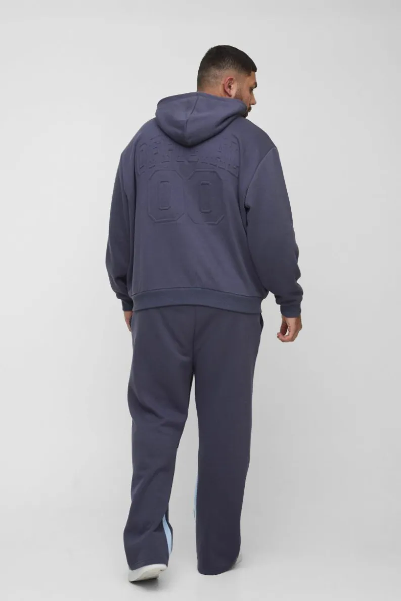 Best Sale boohooMAN Plus Oversized Official Varsity Embossed Zip Through Hoodie purple