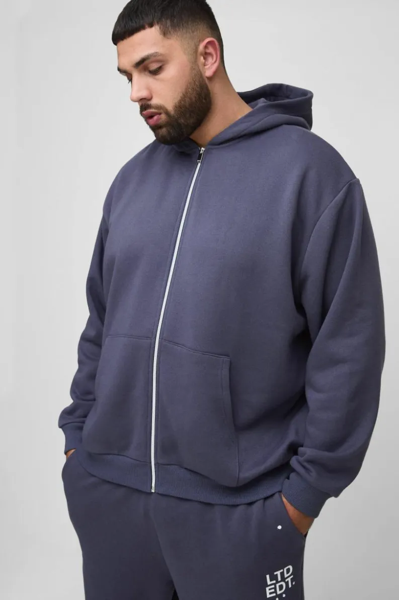 Best Sale boohooMAN Plus Oversized Official Varsity Embossed Zip Through Hoodie purple