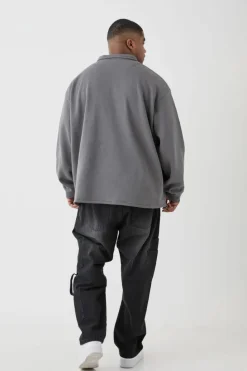 Cheap boohooMAN Plus Oversized Revere Rugby Sweatshirt Polo charcoal