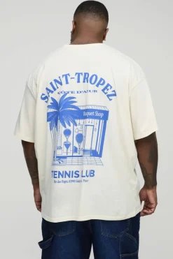 Online boohooMAN Plus Oversized Saint Tropez Print T-shirt ecru