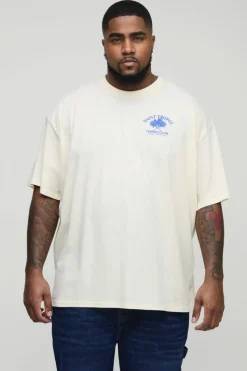 Online boohooMAN Plus Oversized Saint Tropez Print T-shirt ecru