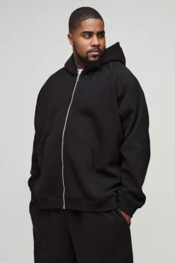 Hot boohooMAN Plus Oversized Satin Applique WRLDWD Hooded Relaxed Jogger Tracksuit black