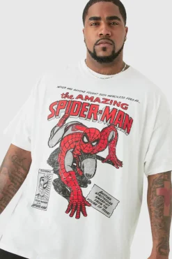 Clearance boohooMAN Plus Oversized Spiderman License T-shirt white