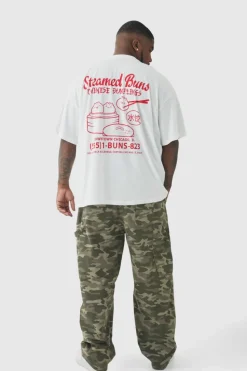 Best Sale boohooMAN Plus Oversized Steamed Dumplings Graphic T-Shirt white
