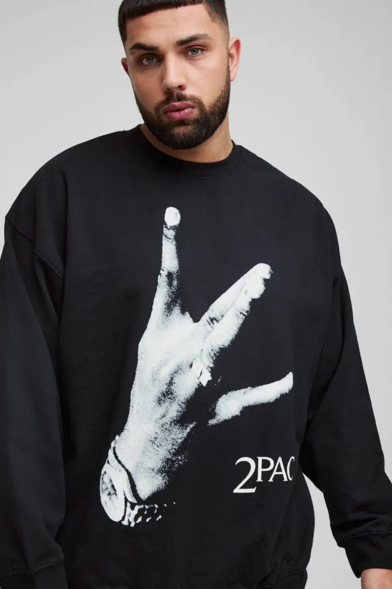 Flash Sale boohooMAN Plus Oversized Tupac License Print Sweatshirt black