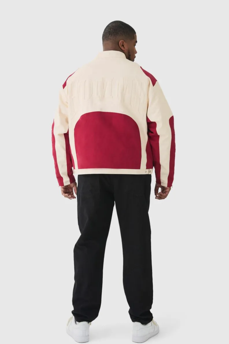 Best Sale boohooMAN Plus Oversized Twill Homme Moto Jacket In red