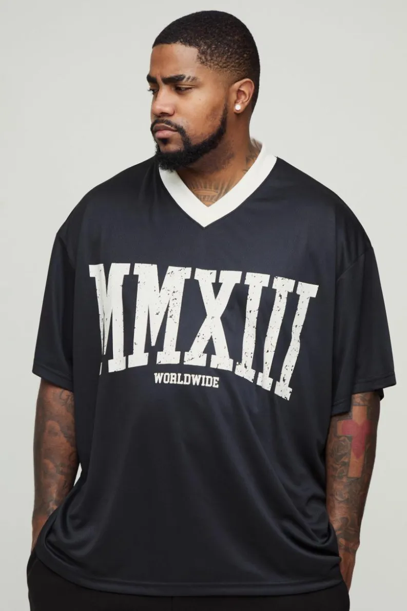 Best Sale boohooMAN Plus Oversized V Neck Mesh T-shirt black