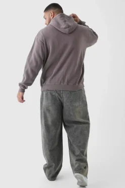 Best boohooMAN Plus Oversized Washed Wyoming Print Hoodie chocolate