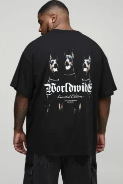 New boohooMAN Plus Oversized Worldwide Dog Graphic T-shirt black