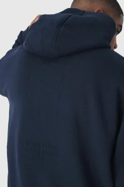 Cheap boohooMAN Plus Oversized Worldwide Embossed Hoodie navy