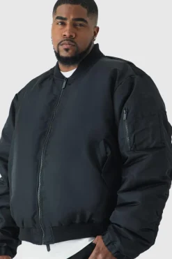 Best boohooMAN Plus Padded Nylon Panelled Bomber Jacket In black