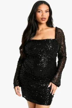 Fashion boohoo Plus Pearl Ruched Bodycon Dress black