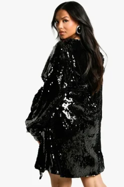 Best Sale boohoo Plus Premium Sequin Wrap Dress black