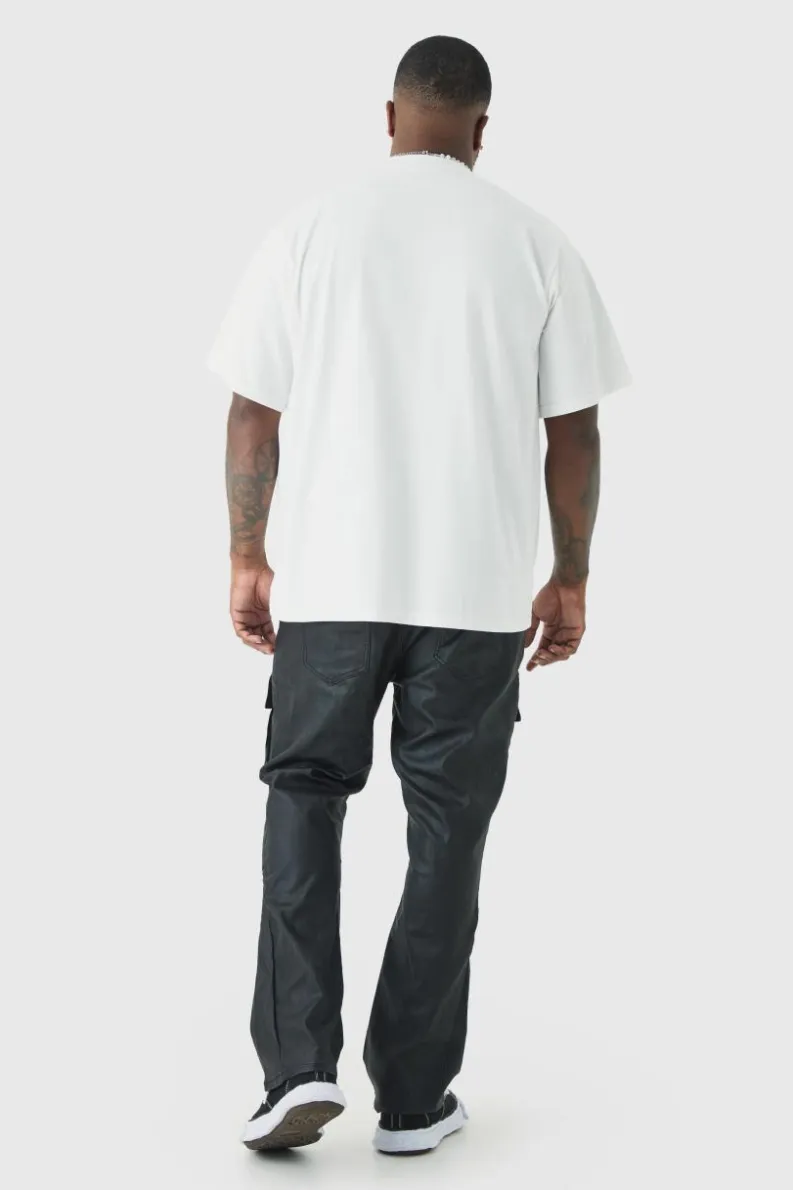 Fashion boohooMAN Plus PU Coated Stacked Flared Gusset Cargo Jeans black