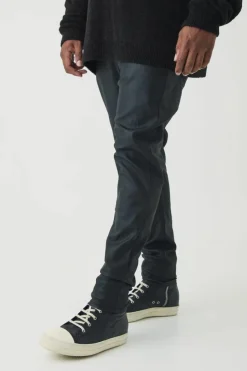 New boohooMAN Plus PU Coated Super Skinny Jeans black