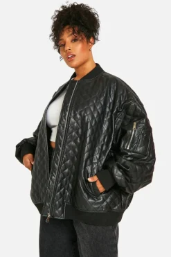 Discount boohoo Plus Quilted Oversized Bomber Jacket black